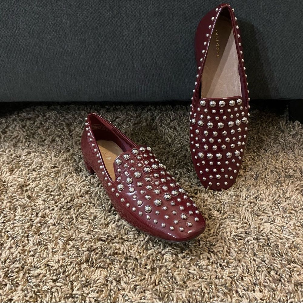 Halogen Women's Red Kaylee Loafers Shiny Size 7 Studded Leather